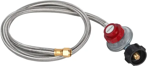Miniatura 2 de GasSaf 5 Pies Manguera Reguladora de Propano Ajustable de 20 PSI de Acero Inoxidable Trenzada con QCC-1/Tipo, Regulador LP de Parrilla de Gas
