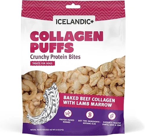 Miniatura 7 de Icelandic+ Colágeno Puffs: Colágeno de carne al horno con piel de bacalao, 2.5 onzas, golosinas para perros medianos y grandes, bocadillos