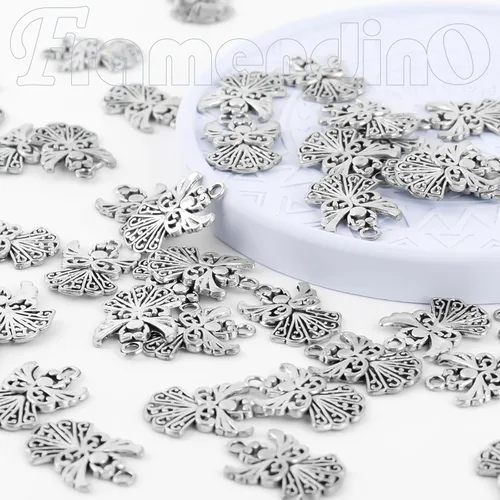 Miniatura 7 de Framendino, Paquete de 50 dijes de ángel, colgantes tibetanos de plata antigua a granel para hacer joyas, aretes, collares, pulseras, manualidades
