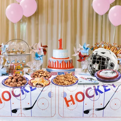 Miniatura 3 de Decoraciones de fiesta de hockey – Suministros para fiestas temáticas de hockey sobre hielo, incluyendo platos llanos de 9 pulgadas, platos