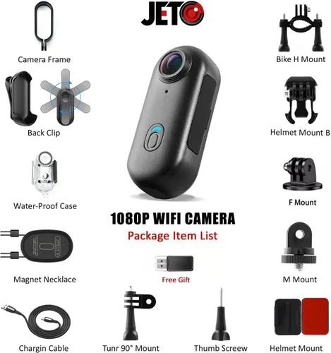 Miniatura 2 de JETO Mini cámara corporal 1080P 128GB, cámara magnética portátil con clip, gran angular de 150°, vista en vivo de la aplicación WiFi, Caso