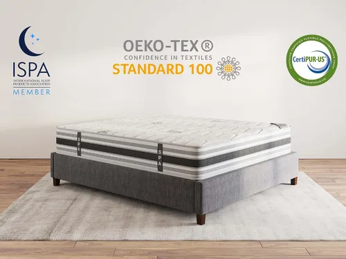 Miniatura 9 de Ottomanson Colchón híbrido Queen de 12 pulgadas, funda acolchada antiestática de meditación, fabricado en Estados Unidos, soporte firme, bobinas