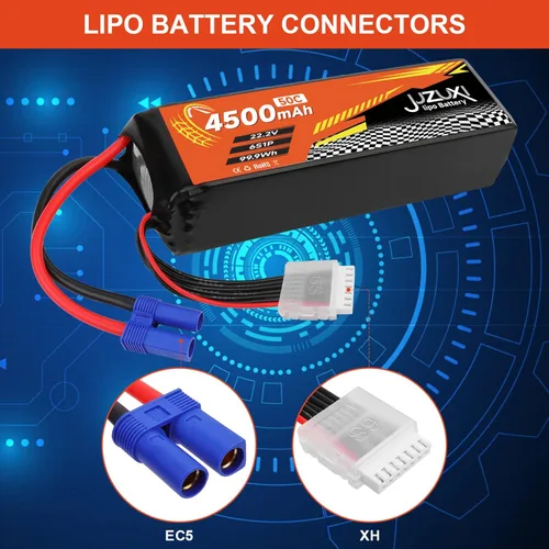 Miniatura 5 de Batería Lipo de 22.2V 4500mAh 6S 50C Batería recargable de polímero de litio con conector XH y EC5 compatible con modelos RC Car RC Boat Quadcopter