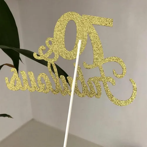 Miniatura 4 de Decoración para tartas de doble cara con purpurina dorada 70 y fabulosa decoración para tartas 70 para cumpleaños 70, boda, aniversario, decoración