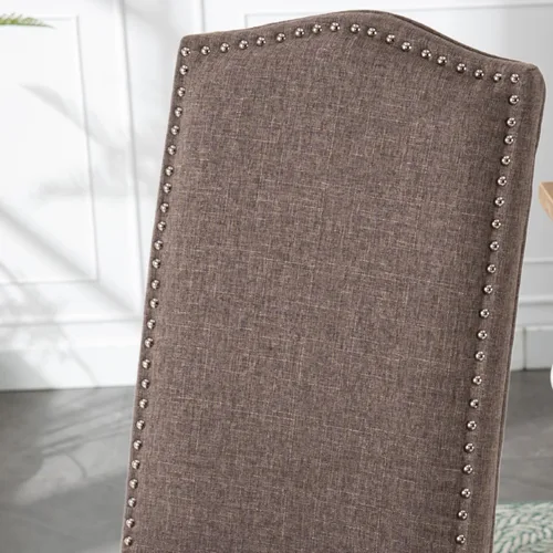 Miniatura 9 de Silla de comedor tapizada moderna y elegante Parsons con respaldo alto con ribete plateado de cabeza de clavo y patas de madera, juego de 2, tela