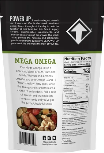 Miniatura 2 de Power Up Mega Omega Trail Mix Gourmet Nut - Bolsa de mezcla de frutos secos, 14 onzas