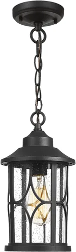 zeyu ZX48H BK - Lámpara colgante exterior para porche, 12 pulgadas, con vidrio sembrado, acabado negro, ZX48H BK