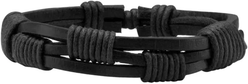 Miniatura 4 de Eigso Pulsera punk unisex de piel sintética con cuentas de madera para hombres y mujeres, cordón ajustable