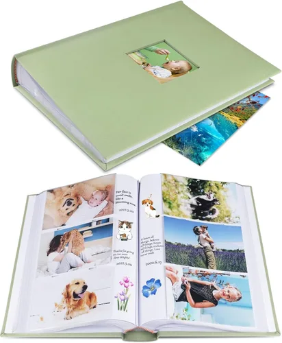 Miniatura 8 de 1DOT2 Álbum de fotos de 4 x 6 con capacidad para 402 fotos con bolsillos deslizantes para notas, cubierta de lino, álbumes de fotos con espacio