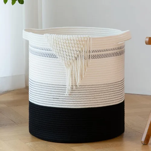 Miniatura 20 de OIAHOMY Cesta de lavandería de 80 L, cesta de almacenamiento con asas, canasta decorativa para sala de estar, cesta de almacenamiento tejida