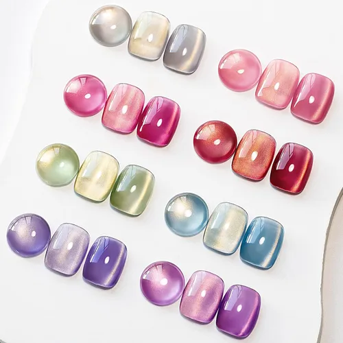 Miniatura 16 de MIZHSE Esmalte de uñas de gel de ojo de gato de 8 colores, juego de esmaltes de gel magnético con purpurina con barra magnética, holográfico Gel