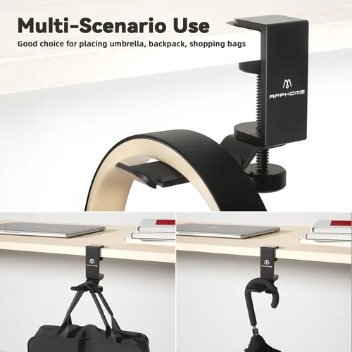 Miniatura 7 de Soporte de auriculares para debajo del escritorio, soporte de auriculares de aluminio giratorio de 360 grados para juegos de PC con organizador