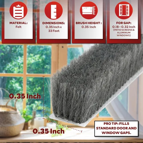 Miniatura 2 de XFasten Burlete autoadhesivo para ventanas y puertas, 0.35 pulgadas x 33 pies, tapón de sello de cepillo de puerta insonorizado, tira de sellado