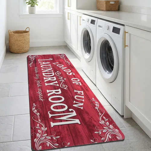 Miniatura 10 de Lansny Alfombra de lavandería de 20 x 60 pulgadas, antideslizante, impermeable, para decoración de cuarto de servicio, lavable, alfombra de Gris