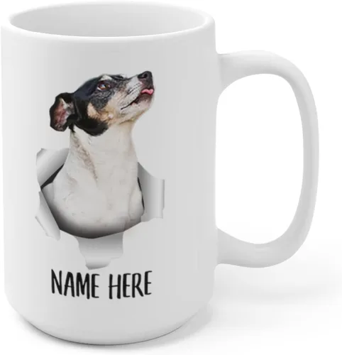 Miniatura 3 de Divertida taza de café blanca con nombre personalizado Rat Terrier con texto personalizado para Navidad 2026, 15 onzas