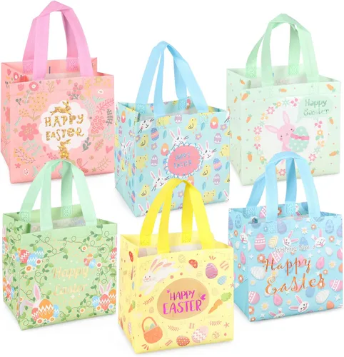 Miniatura 11 de Aviski 12 bolsas de caza de huevos de Pascua feliz, bolsa de regalo de huevo de zanahoria con asas, bolsas de regalo de Pascua, envoltura de regalos