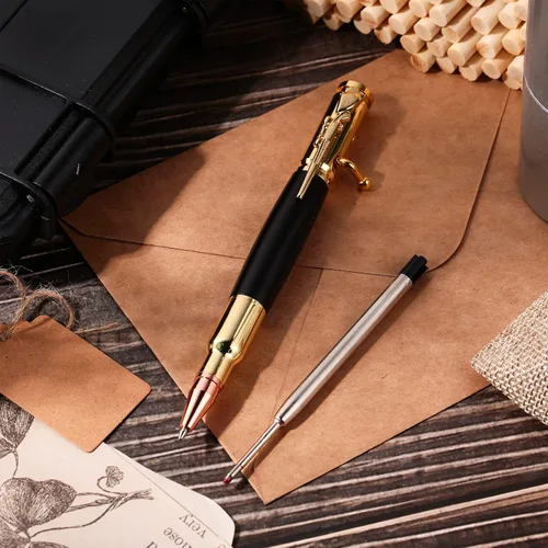 Miniatura 5 de Crtiin Bolígrafo de Acción de Cerrojo Bolígrafo Bala con Caja de Regalo Bolígrafo Táctico Sólido para Amante de Armas con Repuestos de Tinta Negra