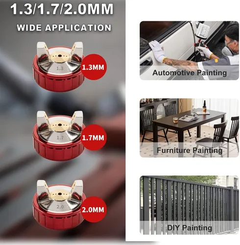 Miniatura 2 de R500 Pistola de rociado de aire LVLP, con boquillas de 1.3/1.7/2.0mm, taza de mezcla de 650ml y 10 tazas desechables, pistola pulverizadora