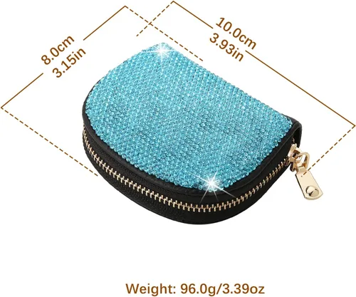Miniatura 16 de AsAlways RFID Rhinestone titular de la tarjeta de crédito semicírculo multicapa cremallera caso Bling Crystal Slim pequeña cartera para mujeres