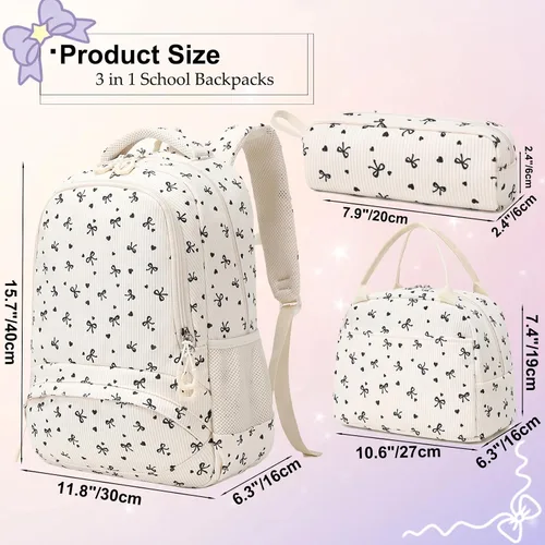 Miniatura 32 de Juego de mochila para niñas con diseño de unicornio, mochila escolar para niños, mochila para libros para niñas, set 3 en 1, regreso a clases