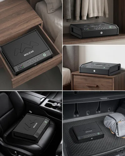 Miniatura 8 de Caja de seguridad para armas, cajas de seguridad biométricas para pistolas de mano con LCD de temperatura, humedad, batería, puerto USB-C, acceso