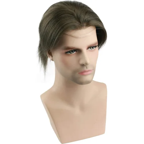 Voloria Tupé de cabello humano virgen europeo para hombres con encaje suizo transparente de 10 x 8 pulgadas, extensiones rectas para hombres #6