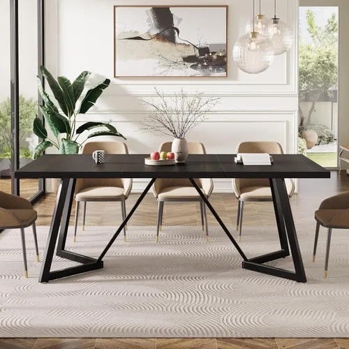 Tribesigns Mesa de comedor grande de 70.86 pulgadas para 6-8, moderna mesa de comedor con marco de metal, mesa rectangular de cocina para el hogar,