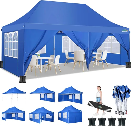Miniatura 17 de COBIZI Tienda de campaña desplegable de 10 x 20 pies con 6 paredes laterales extraíbles, toldo comercial fácil de instalar, impermeable y gazebo