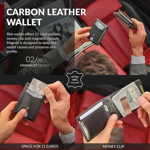 Miniatura 4 de FORCEW Paquete de 2 soportes para tarjetas de crédito para hombres Cartera desplegable con bloqueo RFID (placa trasera forjada del Pacífico)