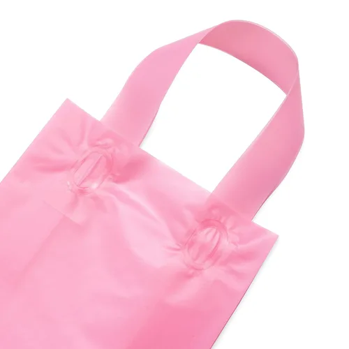 Miniatura 6 de Prime Line Packaging Bolsas de regalo rosadas, bolsas de regalo de plástico esmerilado con asas para pequeñas empresas, golosinas, compras