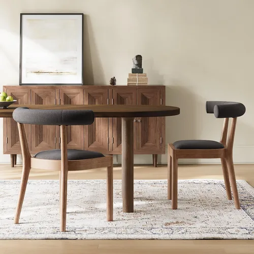 Miniatura 8 de Kmax Sillas de comedor de mediados de siglo, sillas de cocina de tela moderna con marco con acabado de nogal natural, respaldo curvado de lino, beige