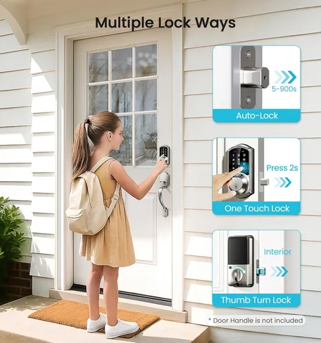 Miniatura 6 de Veise VE07 Cerradura inteligente de puerta con huellas dactilares, cerrojo de seguridad sin llave de 7 en 1 con control de aplicación, teclado