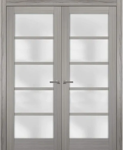 Miniatura 9 de SARTODOORS Puertas dobles francesas macizas de vidrio esmerilado de 36 x 80 pulgadas Quadro 4002 ceniza de chocolate Marcos de panel sólido