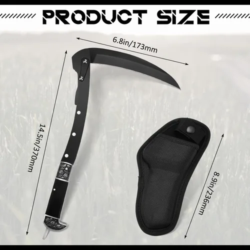 Miniatura 2 de WILLBOND Herramienta de jardín plegable de hoz negra afilada, cuchillo de mano de hierba de seguridad portátil con funda mango de madera, 2