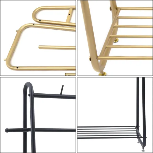 Miniatura 7 de Perchero de ropa resistente para dormitorio, sala de estar, perchero independiente de acero de estilo moderno con estantes, armario, color negro