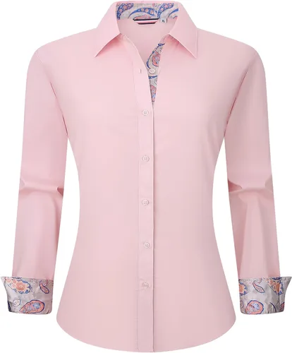 Miniatura 13 de WARHORSEE Blusas de vestir de manga larga con botones de algodón para mujer, blusas de trabajo elegantes de fácil cuidado, blusas casuales