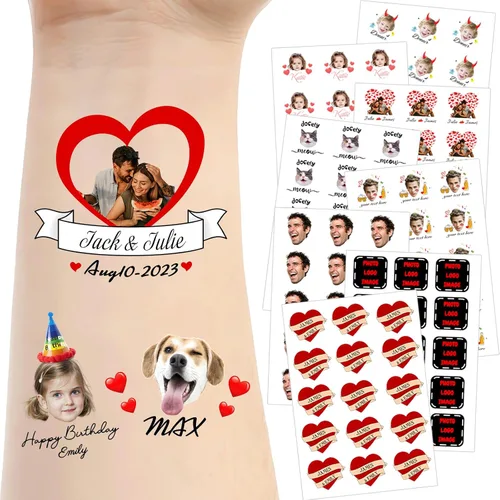 Miniatura 24 de Tatuajes temporales personalizados para la cara, tatuajes faciales personalizados con nombre de foto, logotipo, texto, calcomanía de tatuaje falsa
