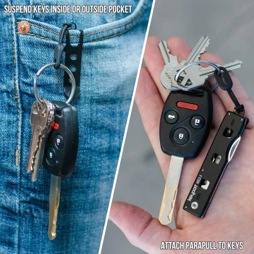 Miniatura 6 de Multiherramienta compacta de llavero 11 en 1 con clip de bolsillo y paraPull – Abrebotellas, abrebotellas, cortador de cables, mini destornilladores