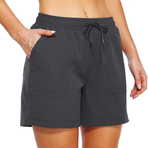 Miniatura 2 de Cotton Shorts Summer Sport Solid Compression Womens Cargo Pants 2023 with Pockets Drawstring Trousers High Rise Dark Gray