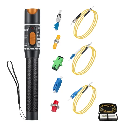 Kit de solución de problemas de cable de fibra óptica - 1 localizador visual de fallas y adaptador FC a LC y 1 acoplador LC, SC, ST, FC y 3 cables