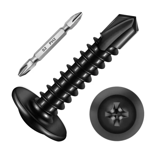 Mywish 200 tornillos autorroscantes negros #10 × 1 pulgada para metal, 410 tornillos de metal negro de óxido de tornillo de acero inoxidable con