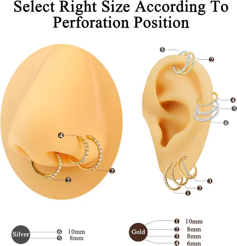 Miniatura 5 de SmileBelle Anillos de nariz con bisagra de 14K de oro para mujeres 20G, anillo de tabique clicker de acero quirúrgico 316L, arete de aro Huggie
