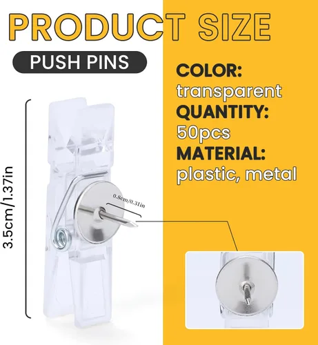 Miniatura 2 de TLKKUE Clips de empuje para tablero de corcho, 50 pines transparentes decorativos para el pulgar para tablero de corcho, fotos, documentos, dibujos