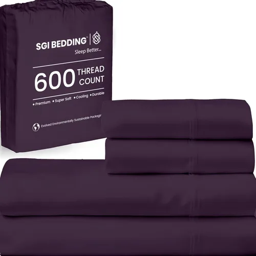 Miniatura 21 de SGI Bedding - Juego de sábanas de 600 hilos, 4 piezas, 100% de algodón egipcio, tamaño completo, juego de sábanas con bolsillo profundo de 38 cm