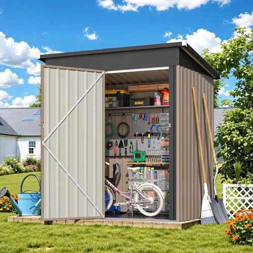 Miniatura 16 de AECOJOY Cobertizo de almacenamiento al aire libre de 5 x 3 pies, pequeño cobertizo de metal con puerta con cerradura, almacenamiento de utilidad