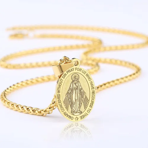 Miniatura 5 de RS Collar de Virgen María para hombre medalla milagrosa de acero inoxidable colgante de María de la Virgen medallón de María dije de Santa María