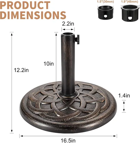 Miniatura 2 de FLAME&SHADE Base redonda de 20 libras para sombrilla de mesa de mercado de patio, para exteriores, bronce