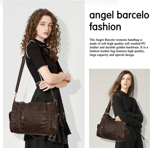 Miniatura 100 de Angel Barcelo - Bolsa de hombro amplia para mujer, diseño Hobo, cuero lavado