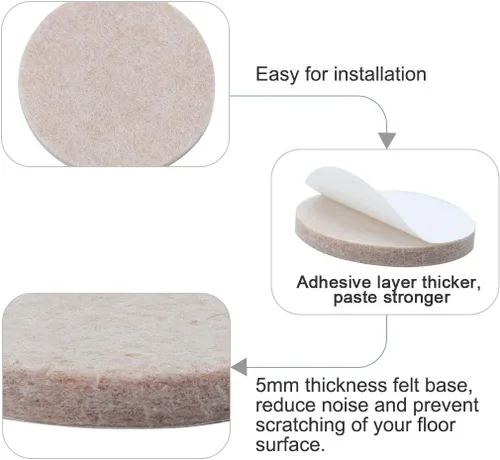 Miniatura 4 de uxcell 50 almohadillas redondas para muebles, 1 1/4 pulgadas, autoadhesivas, antideslizantes, antiarañazos, fieltro, protector de pisos, beige