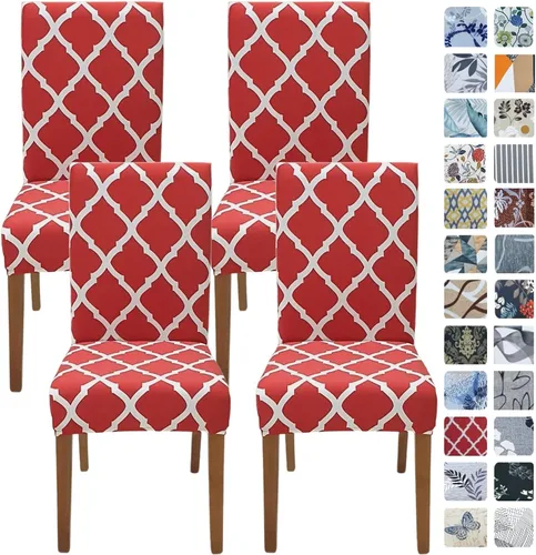 Miniatura 58 de SPRINGRICO Paquete de 6 fundas blancas para sillas de comedor, fundas elásticas para sillas de comedor con diseño floral, de elastano lavable